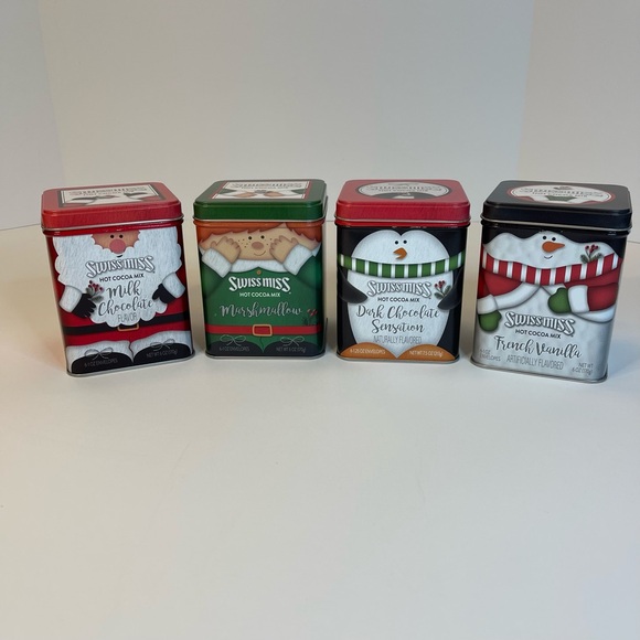 Swiss Miss Cocoa Holiday Collectible 4 Set Empty Tins Santa Snowman Elf Penguin - Picture 10 of 10